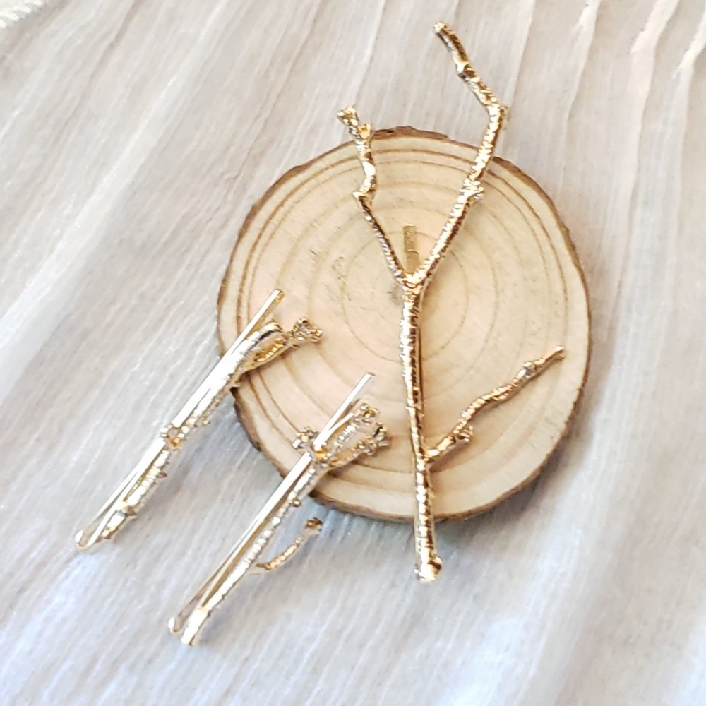 Anthropologie Little Gold Twig Hair Pins - Picture 2 of 8